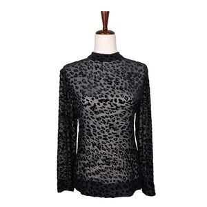 Rag & Bone Silk Burnout Top Long Sleeve Size M Black Leopard Velvet Sheer